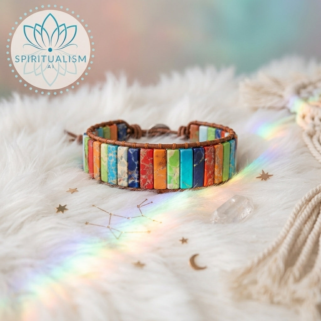 7 Chakra Imperial Jasper Bracelet | Natural Stone Leather Wrap | Spiritual Gift | Stardust Market