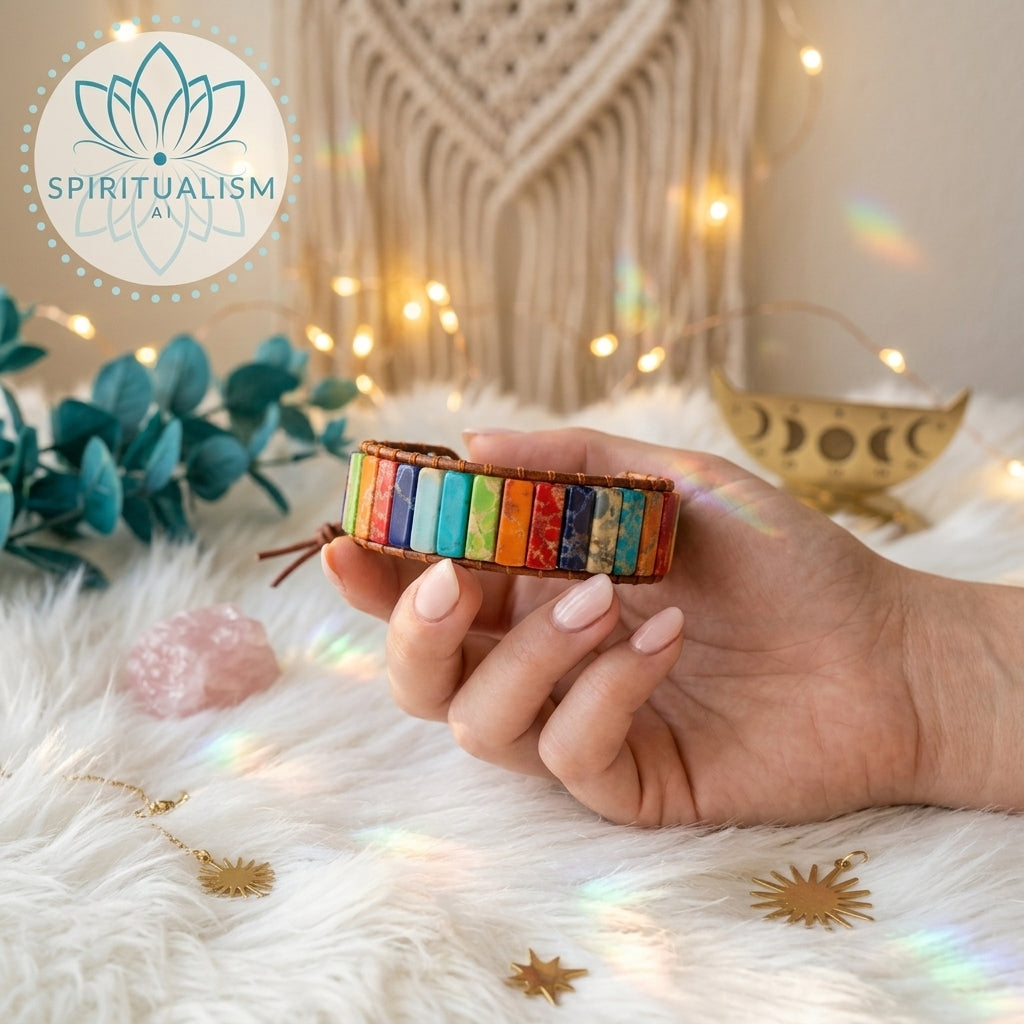 7 Chakra Imperial Jasper Bracelet | Natural Stone Leather Wrap | Spiritual Gift | Stardust Market