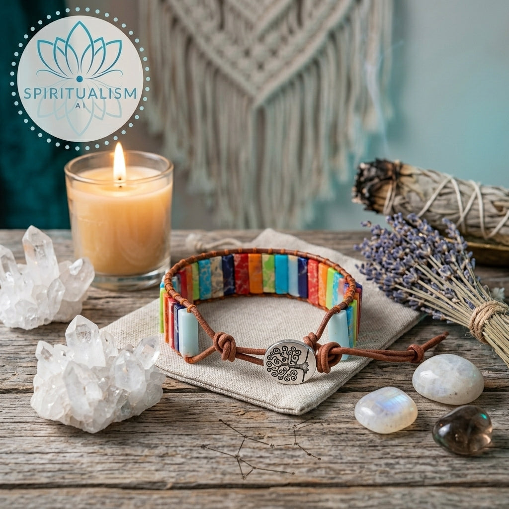 7 Chakra Imperial Jasper Bracelet | Natural Stone Leather Wrap | Spiritual Gift | Stardust Market