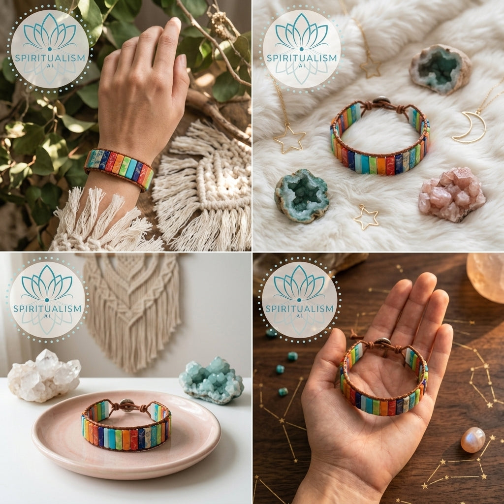7 Chakra Imperial Jasper Bracelet | Natural Stone Leather Wrap | Spiritual Gift | Stardust Market