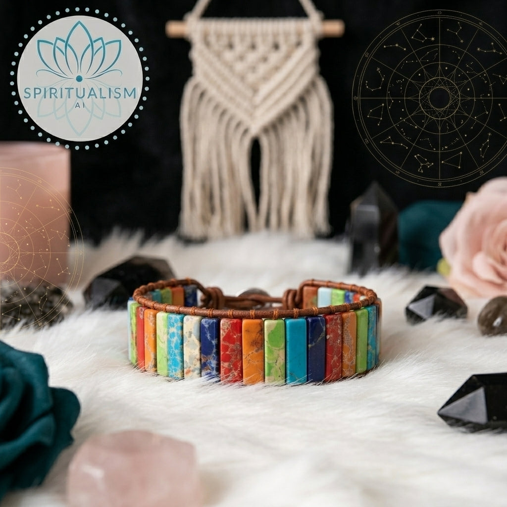 7 Chakra Imperial Jasper Bracelet | Natural Stone Leather Wrap | Spiritual Gift | Stardust Market