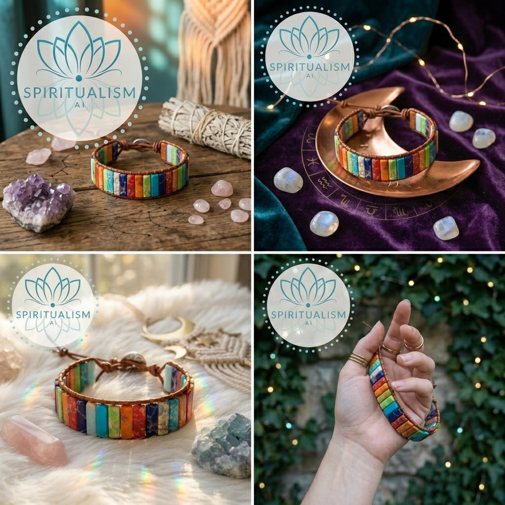 7 Chakra Imperial Jasper Bracelet | Natural Stone Leather Wrap | Spiritual Gift | Stardust Market