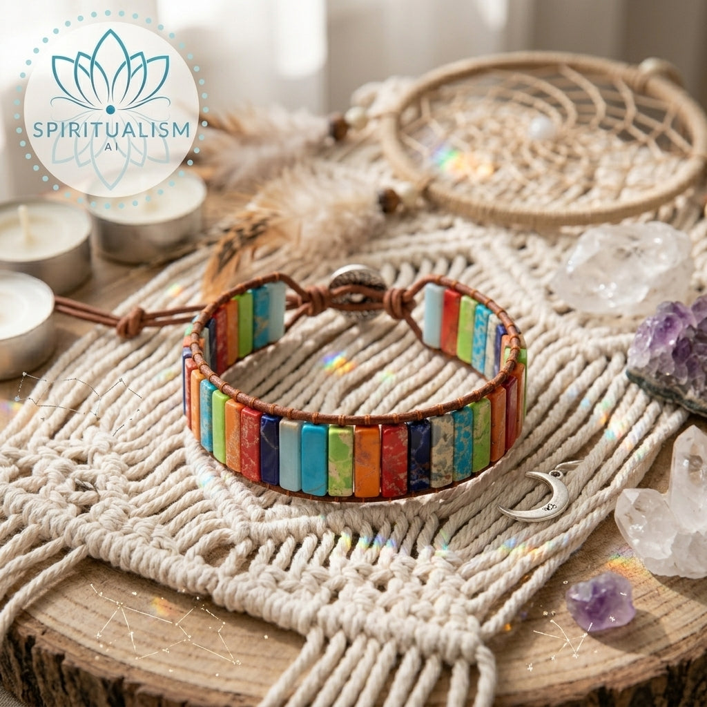 7 Chakra Imperial Jasper Bracelet | Natural Stone Leather Wrap | Spiritual Gift | Stardust Market