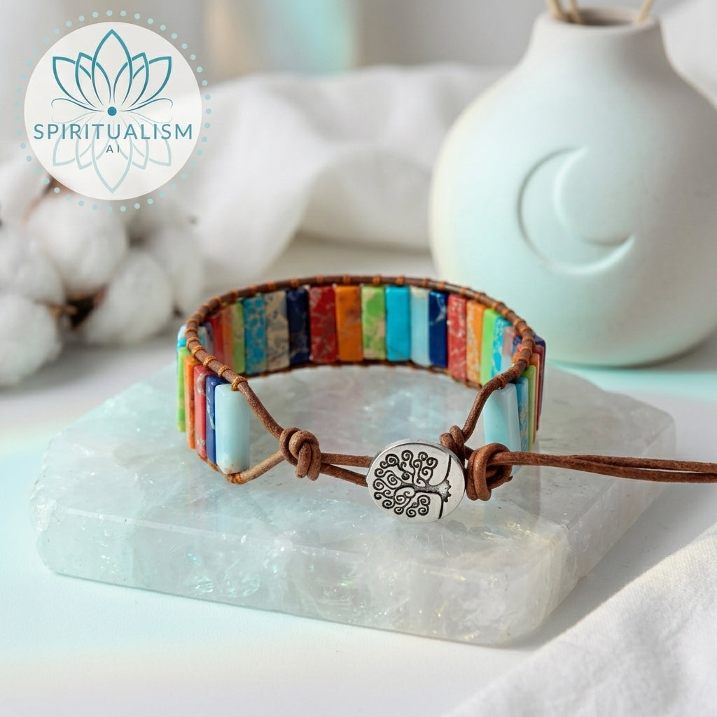 7 Chakra Imperial Jasper Bracelet | Natural Stone Leather Wrap | Spiritual Gift | Stardust Market
