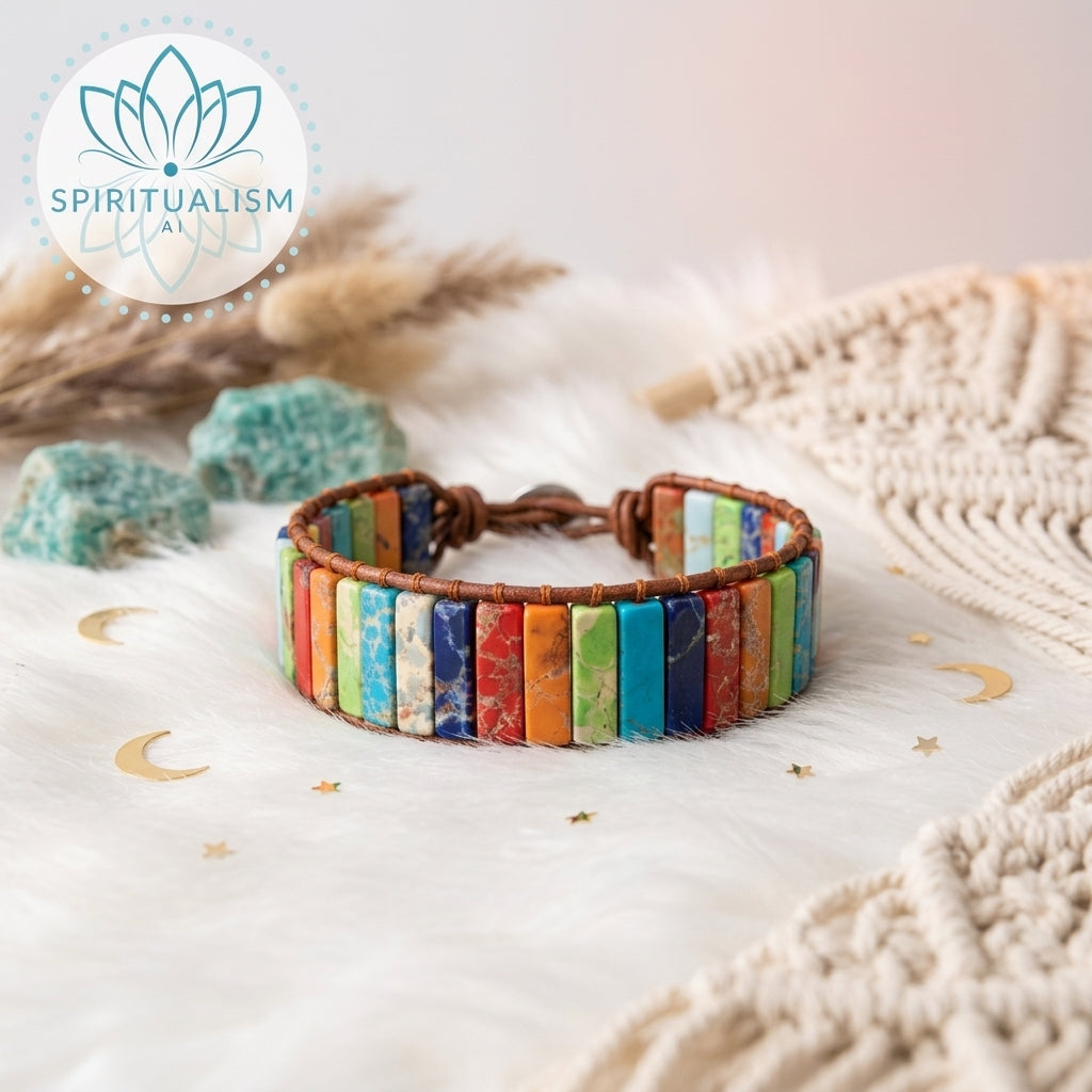 7 Chakra Imperial Jasper Bracelet | Natural Stone Leather Wrap | Spiritual Gift | Stardust Market