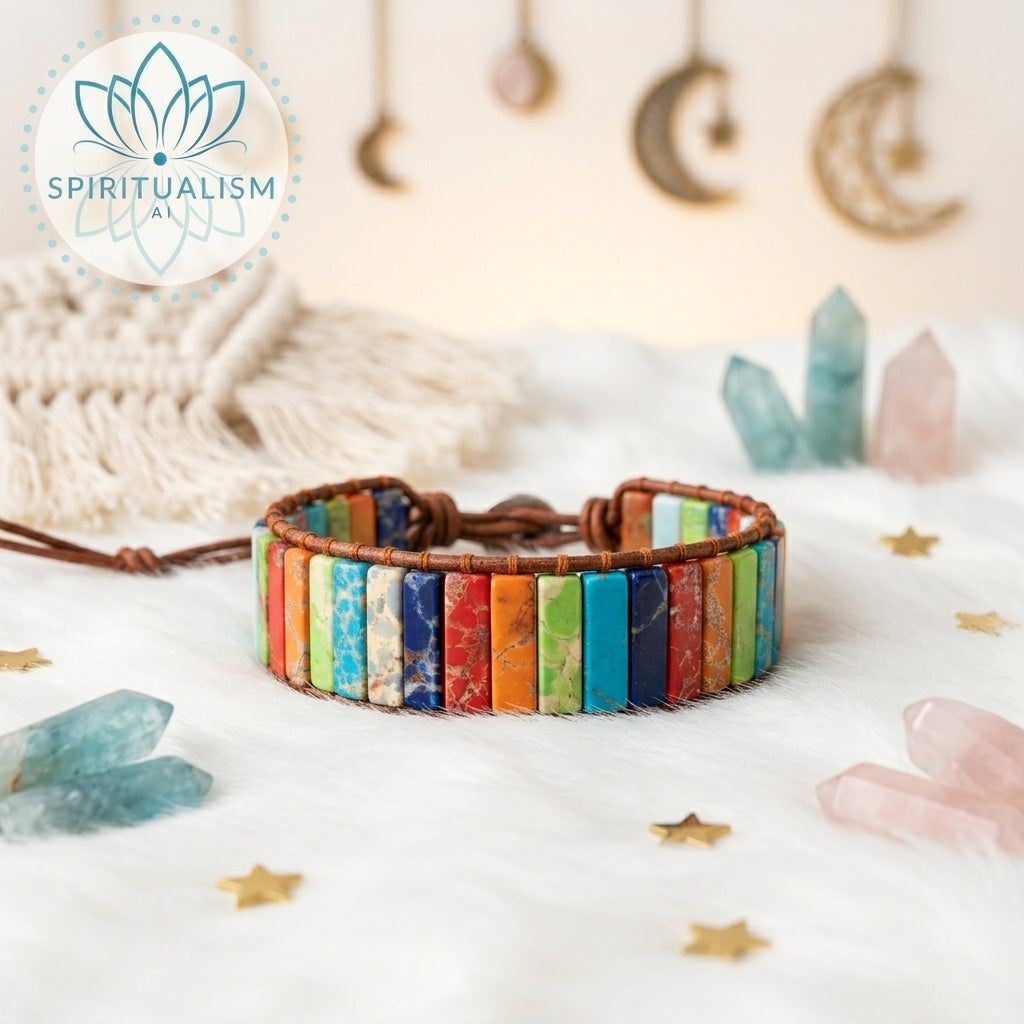7 Chakra Imperial Jasper Bracelet | Natural Stone Leather Wrap | Spiritual Gift | Stardust Market