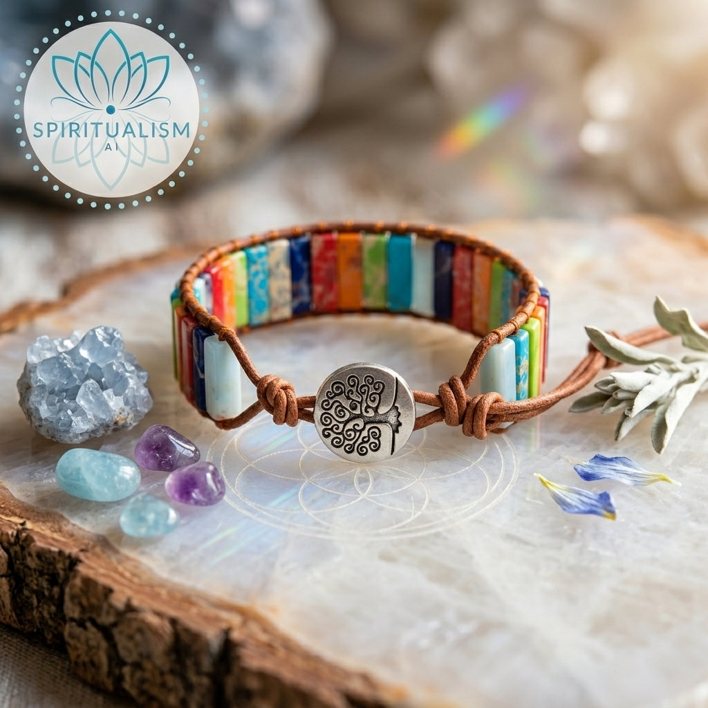 7 Chakra Imperial Jasper Bracelet | Natural Stone Leather Wrap | Spiritual Gift | Stardust Market