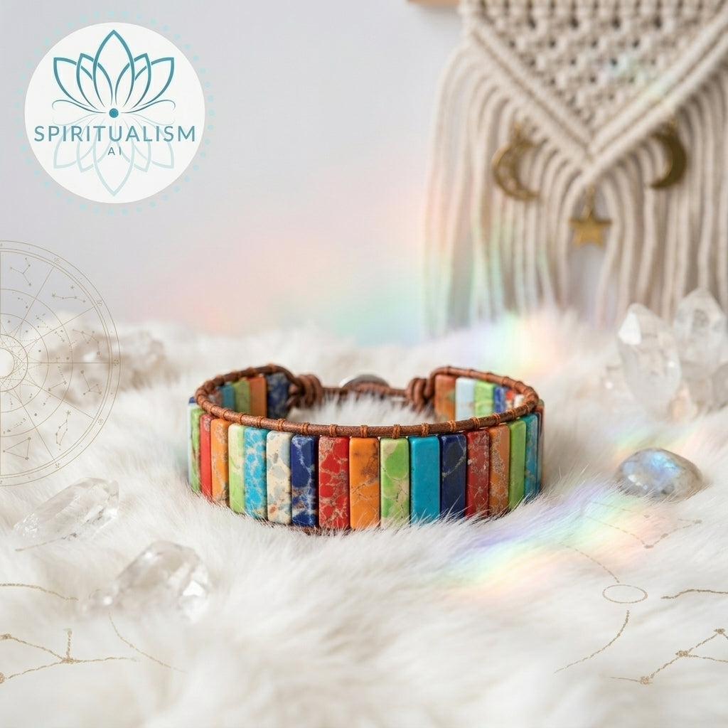 7 Chakra Imperial Jasper Bracelet | Natural Stone Leather Wrap | Spiritual Gift | Stardust Market