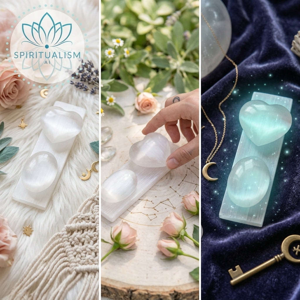 Selenite Gift Set | Palm Stone + Heart + Slab | Crystal Cleansing Bundle | Stardust Market