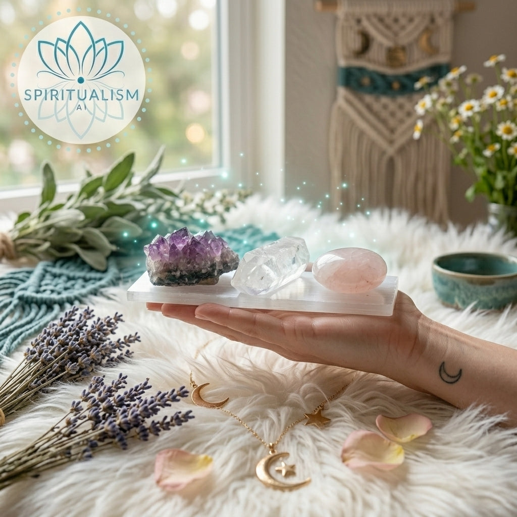 The Foundation Set | Amethyst + Rose Quartz + Clear Quartz + Selenite Slab | Crystal Gift Set | Stardust Market
