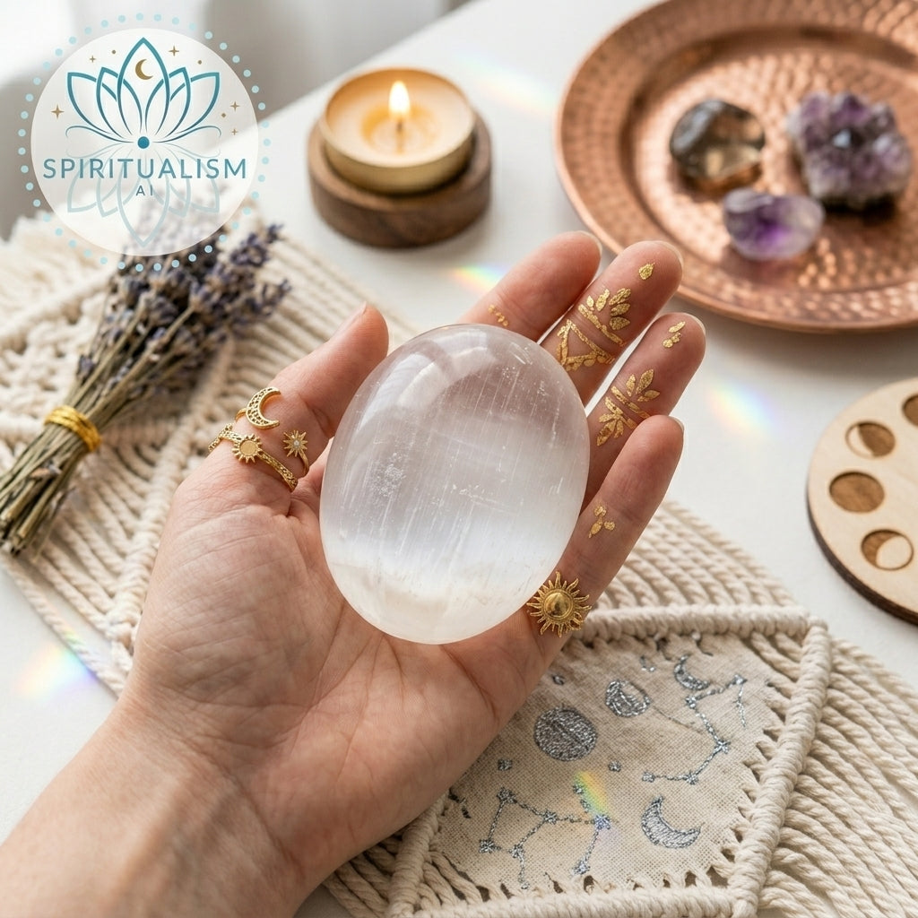 Selenite Palm Stone | Cleansing Crystal | Worry Stone | Stardust Market