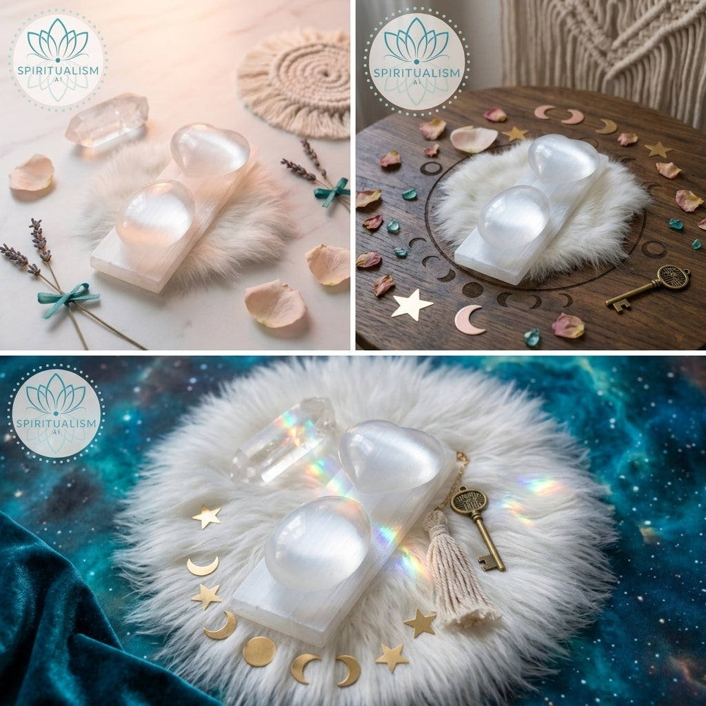The Sanctuary Set | Selenite Heart + Palm Stone + Slab + Quartz | Crystal Gift Set | Stardust Market