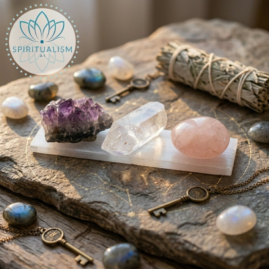 The Foundation Set | Amethyst + Rose Quartz + Clear Quartz + Selenite Slab | Crystal Gift Set | Stardust Market