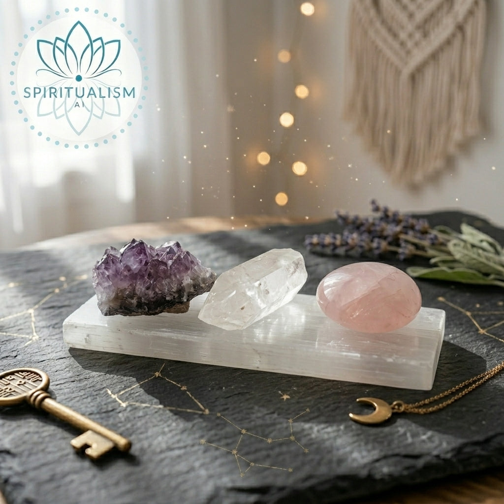 The Foundation Set | Amethyst + Rose Quartz + Clear Quartz + Selenite Slab | Crystal Gift Set | Stardust Market