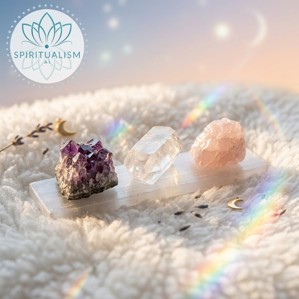 The Inner Light Set | Amethyst, Rose Quartz & Clear Quartz on Selenite Slab | Crystal Gift Set | Stardust Market