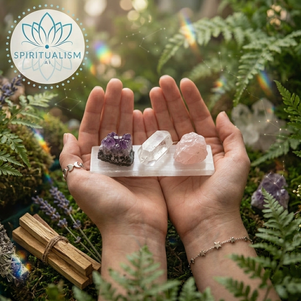 The Inner Light Set | Amethyst, Rose Quartz & Clear Quartz on Selenite Slab | Crystal Gift Set | Stardust Market