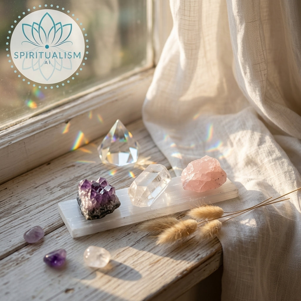 The Inner Light Set | Amethyst, Rose Quartz & Clear Quartz on Selenite Slab | Crystal Gift Set | Stardust Market
