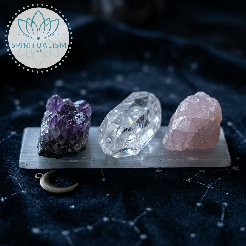 The Inner Light Set | Amethyst, Rose Quartz & Clear Quartz on Selenite Slab | Crystal Gift Set | Stardust Market