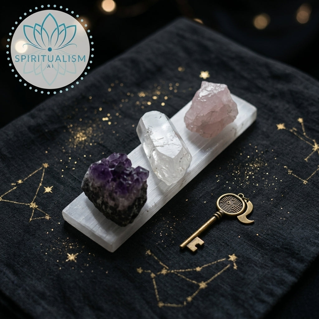 The Inner Light Set | Amethyst, Rose Quartz & Clear Quartz on Selenite Slab | Crystal Gift Set | Stardust Market