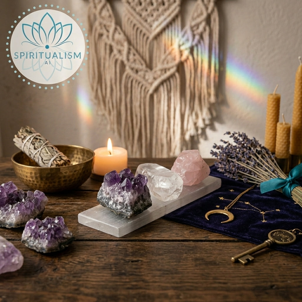 The Inner Light Set | Amethyst, Rose Quartz & Clear Quartz on Selenite Slab | Crystal Gift Set | Stardust Market