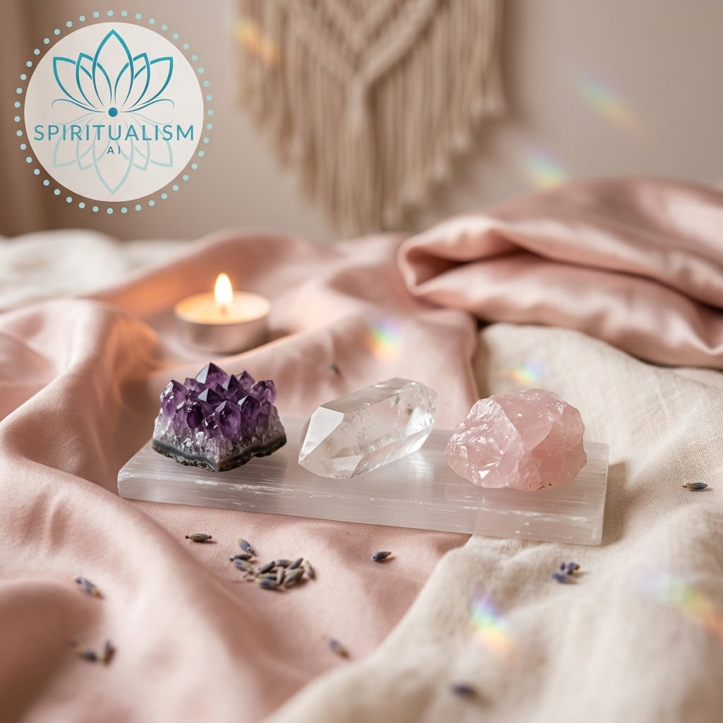 The Inner Light Set | Amethyst, Rose Quartz & Clear Quartz on Selenite Slab | Crystal Gift Set | Stardust Market