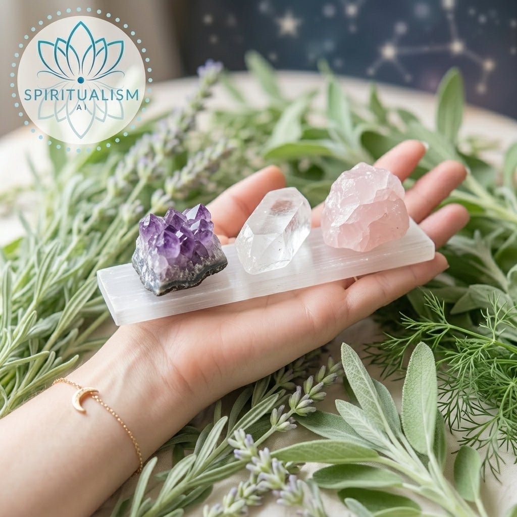 The Inner Light Set | Amethyst, Rose Quartz & Clear Quartz on Selenite Slab | Crystal Gift Set | Stardust Market