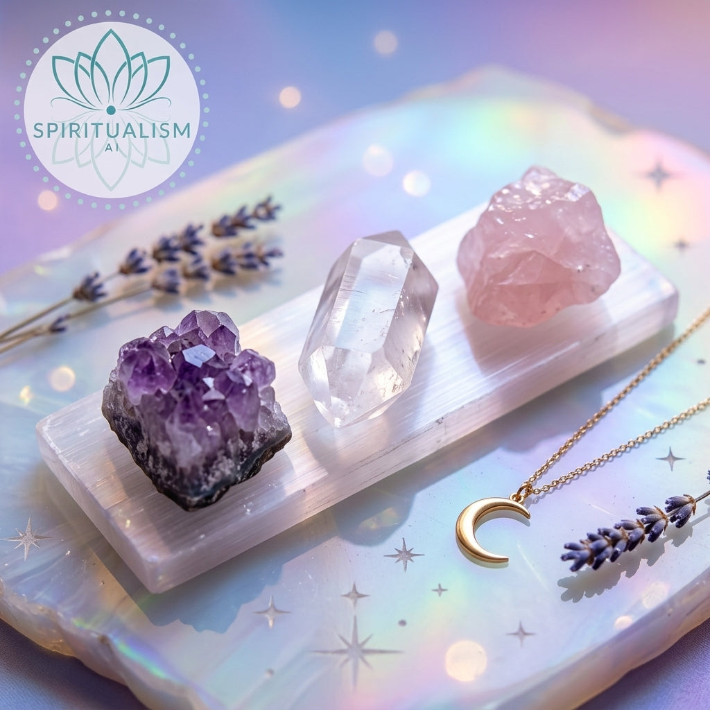 The Inner Light Set | Amethyst, Rose Quartz & Clear Quartz on Selenite Slab | Crystal Gift Set | Stardust Market