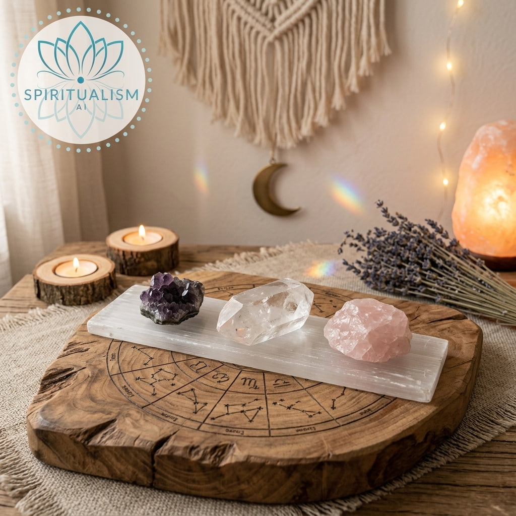 The Inner Light Set | Amethyst, Rose Quartz & Clear Quartz on Selenite Slab | Crystal Gift Set | Stardust Market
