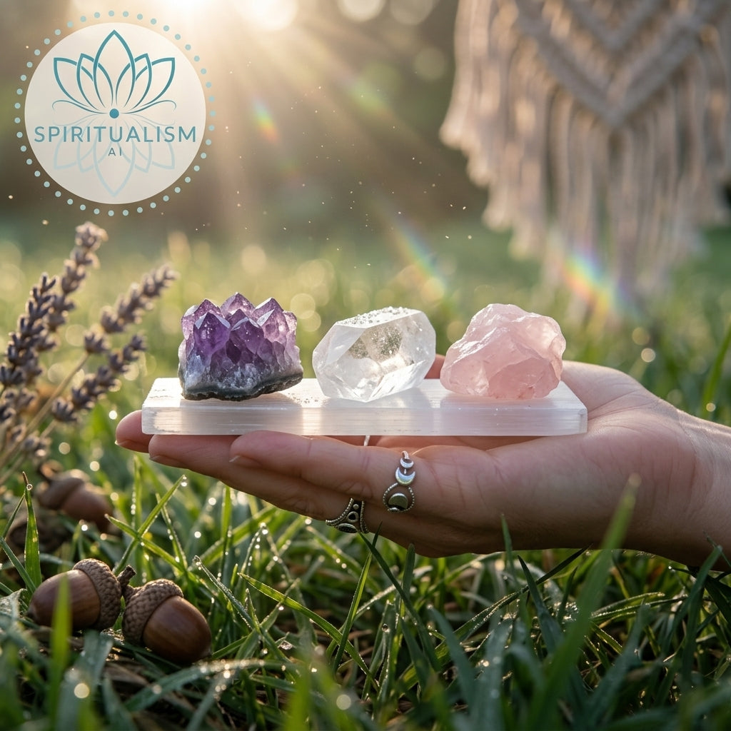 The Inner Light Set | Amethyst, Rose Quartz & Clear Quartz on Selenite Slab | Crystal Gift Set | Stardust Market
