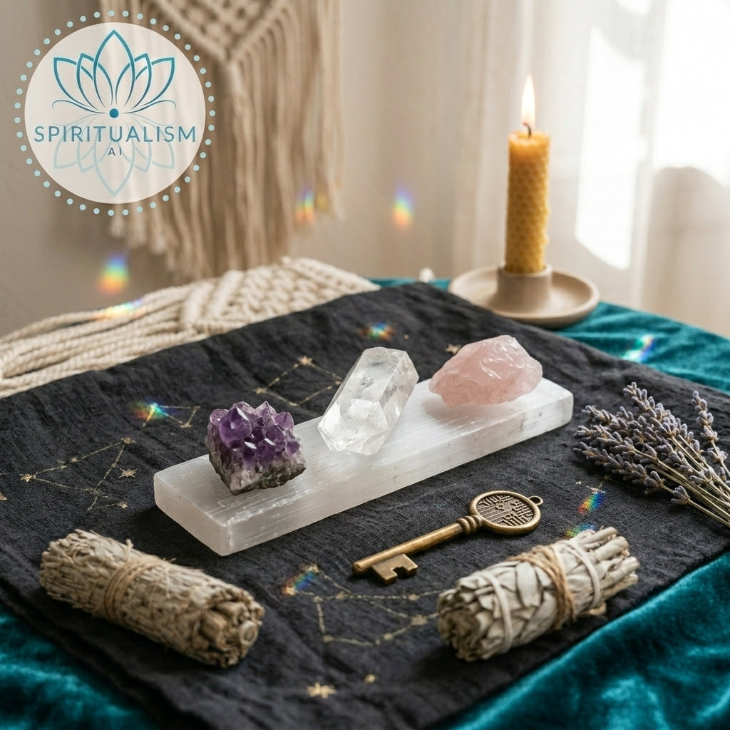 The Inner Light Set | Amethyst, Rose Quartz & Clear Quartz on Selenite Slab | Crystal Gift Set | Stardust Market