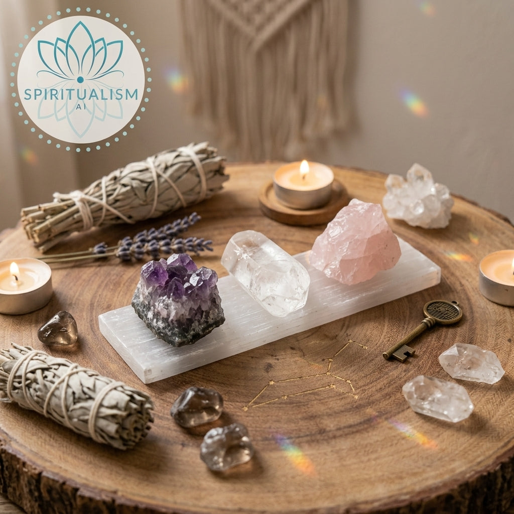 The Inner Light Set | Amethyst, Rose Quartz & Clear Quartz on Selenite Slab | Crystal Gift Set | Stardust Market