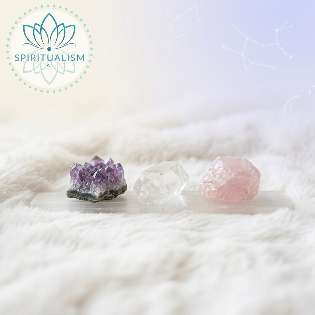 The Inner Light Set | Amethyst, Rose Quartz & Clear Quartz on Selenite Slab | Crystal Gift Set | Stardust Market