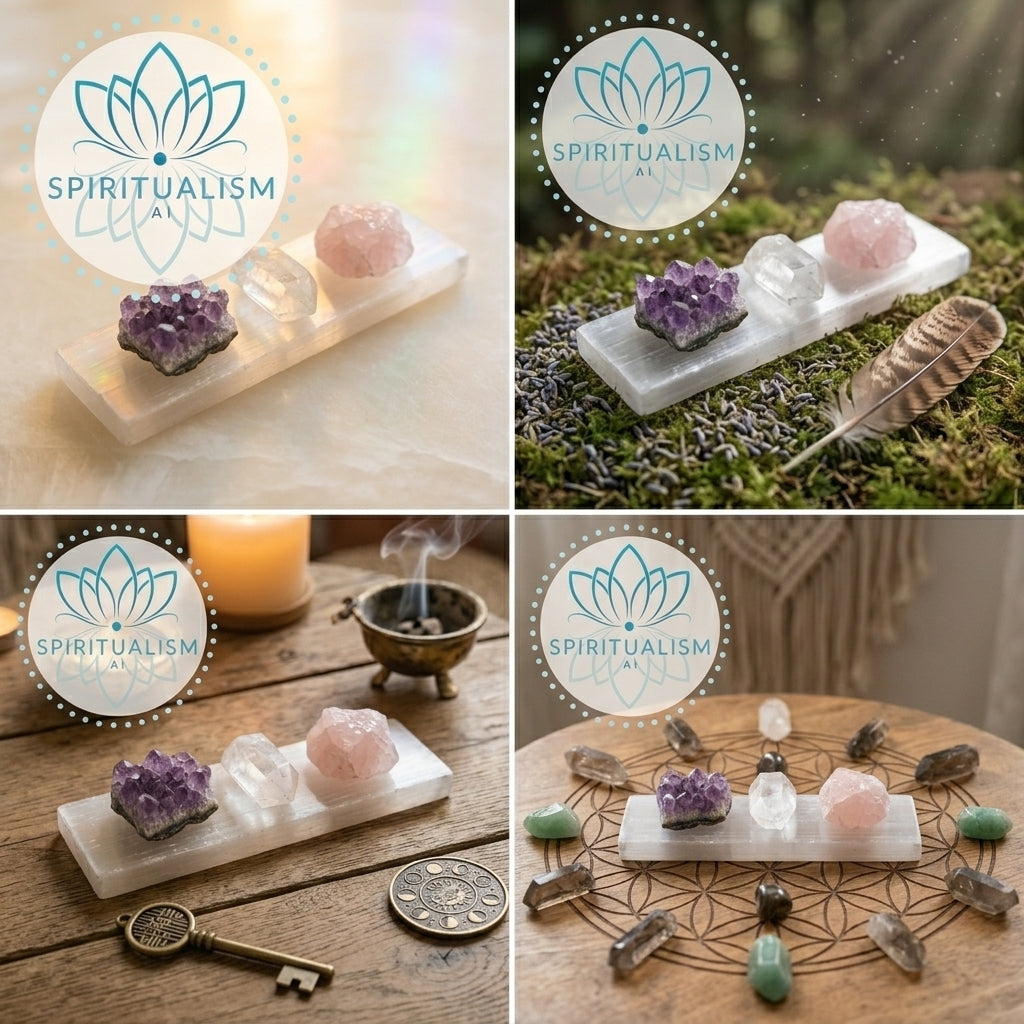 The Inner Light Set | Amethyst, Rose Quartz & Clear Quartz on Selenite Slab | Crystal Gift Set | Stardust Market