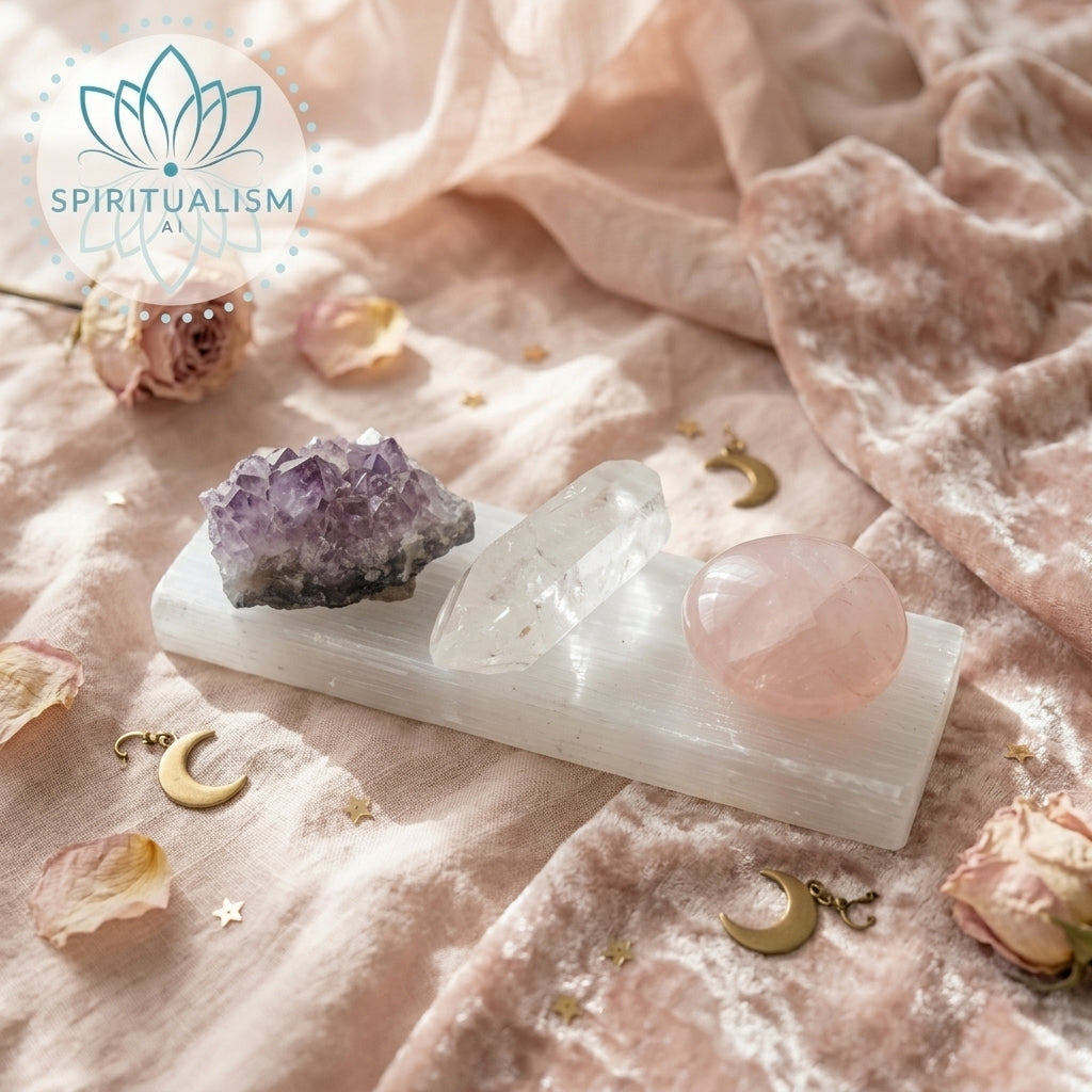 The Foundation Set | Amethyst + Rose Quartz + Clear Quartz + Selenite Slab | Crystal Gift Set | Stardust Market