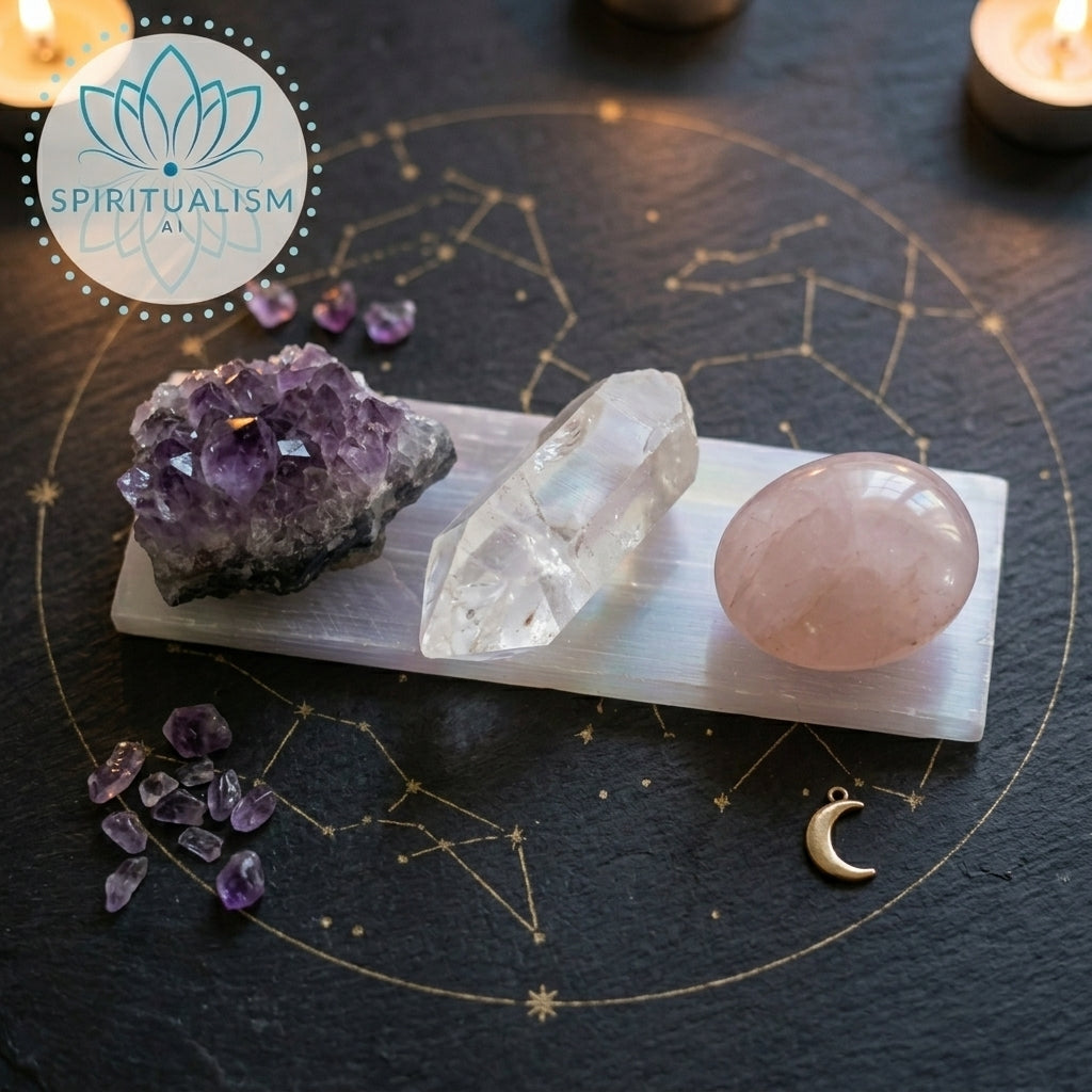 The Foundation Set | Amethyst + Rose Quartz + Clear Quartz + Selenite Slab | Crystal Gift Set | Stardust Market