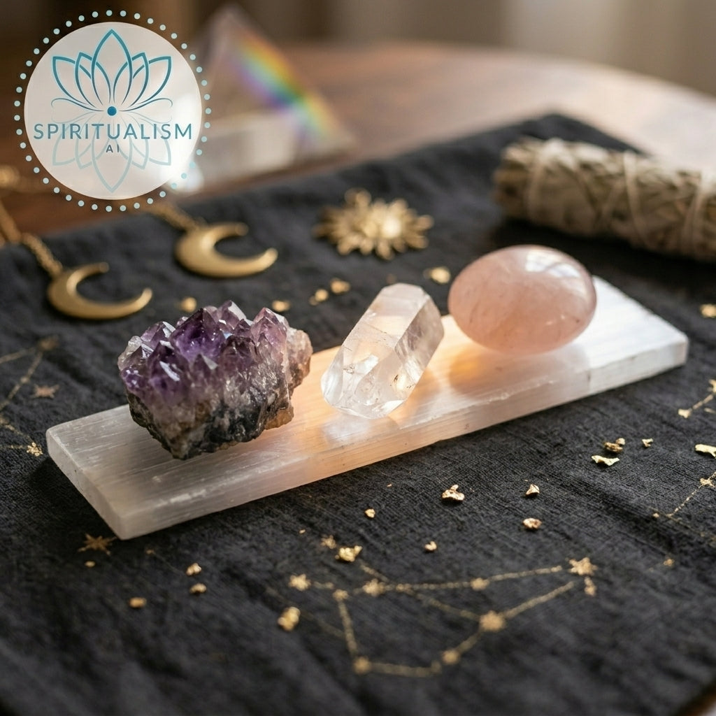 The Foundation Set | Amethyst + Rose Quartz + Clear Quartz + Selenite Slab | Crystal Gift Set | Stardust Market