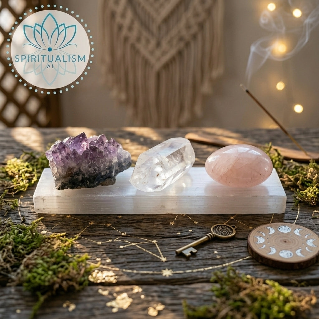 The Foundation Set | Amethyst + Rose Quartz + Clear Quartz + Selenite Slab | Crystal Gift Set | Stardust Market