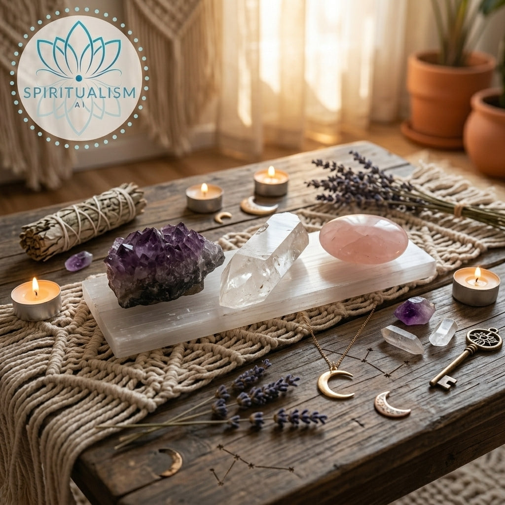 The Foundation Set | Amethyst + Rose Quartz + Clear Quartz + Selenite Slab | Crystal Gift Set | Stardust Market