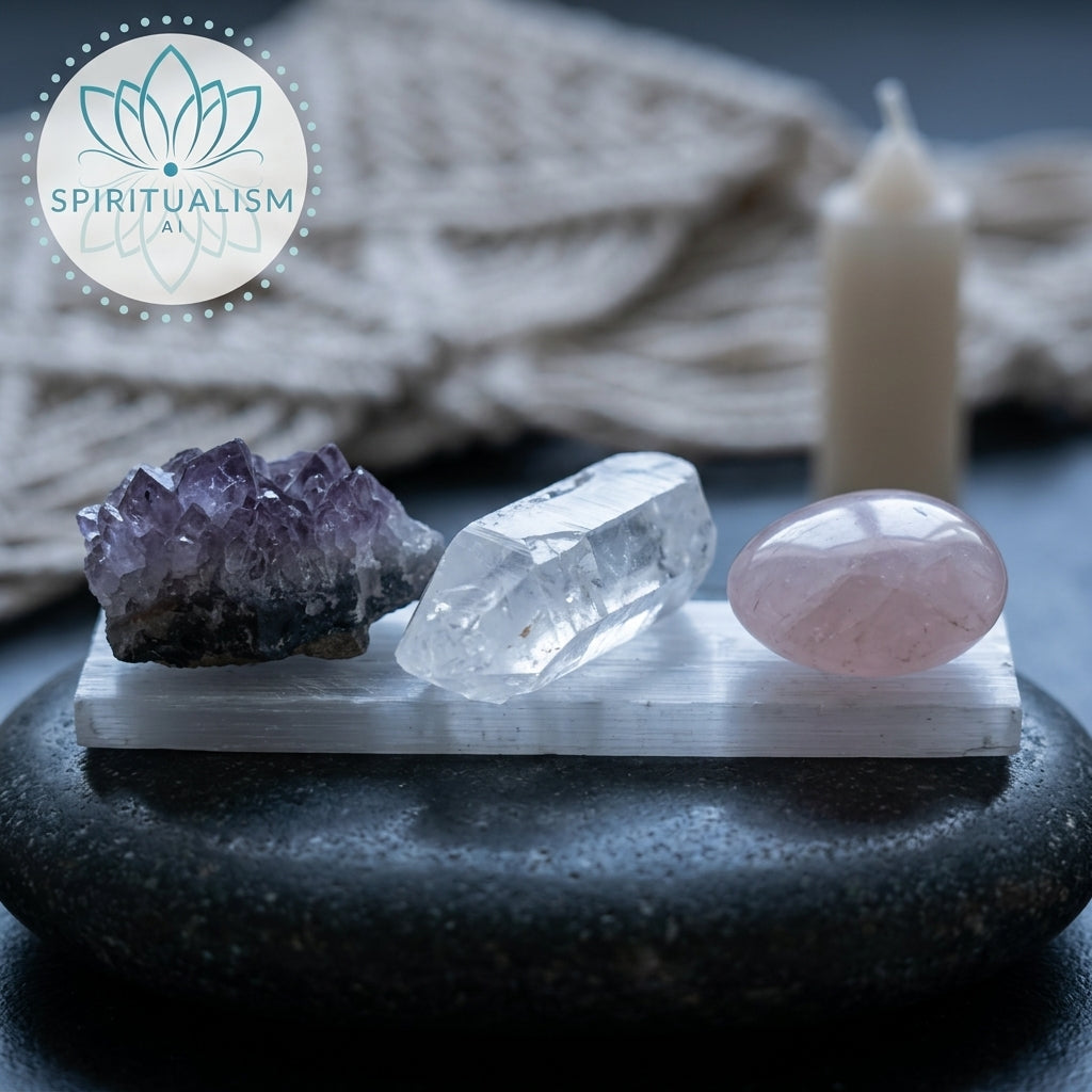 The Foundation Set | Amethyst + Rose Quartz + Clear Quartz + Selenite Slab | Crystal Gift Set | Stardust Market