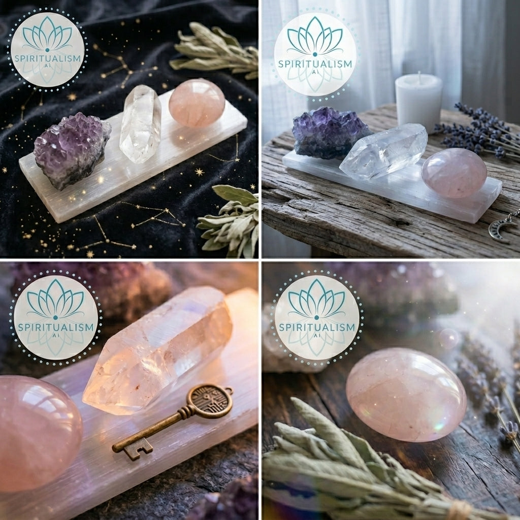 The Foundation Set | Amethyst + Rose Quartz + Clear Quartz + Selenite Slab | Crystal Gift Set | Stardust Market