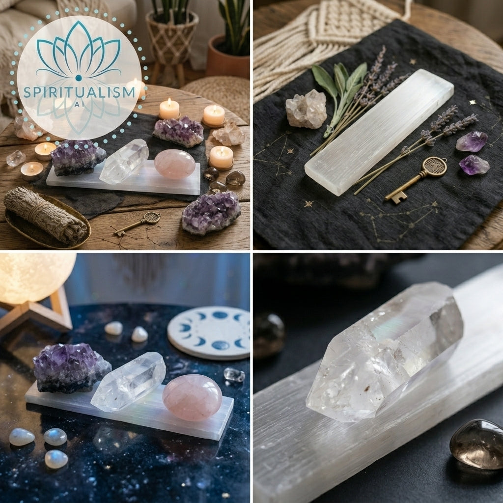 The Foundation Set | Amethyst + Rose Quartz + Clear Quartz + Selenite Slab | Crystal Gift Set | Stardust Market