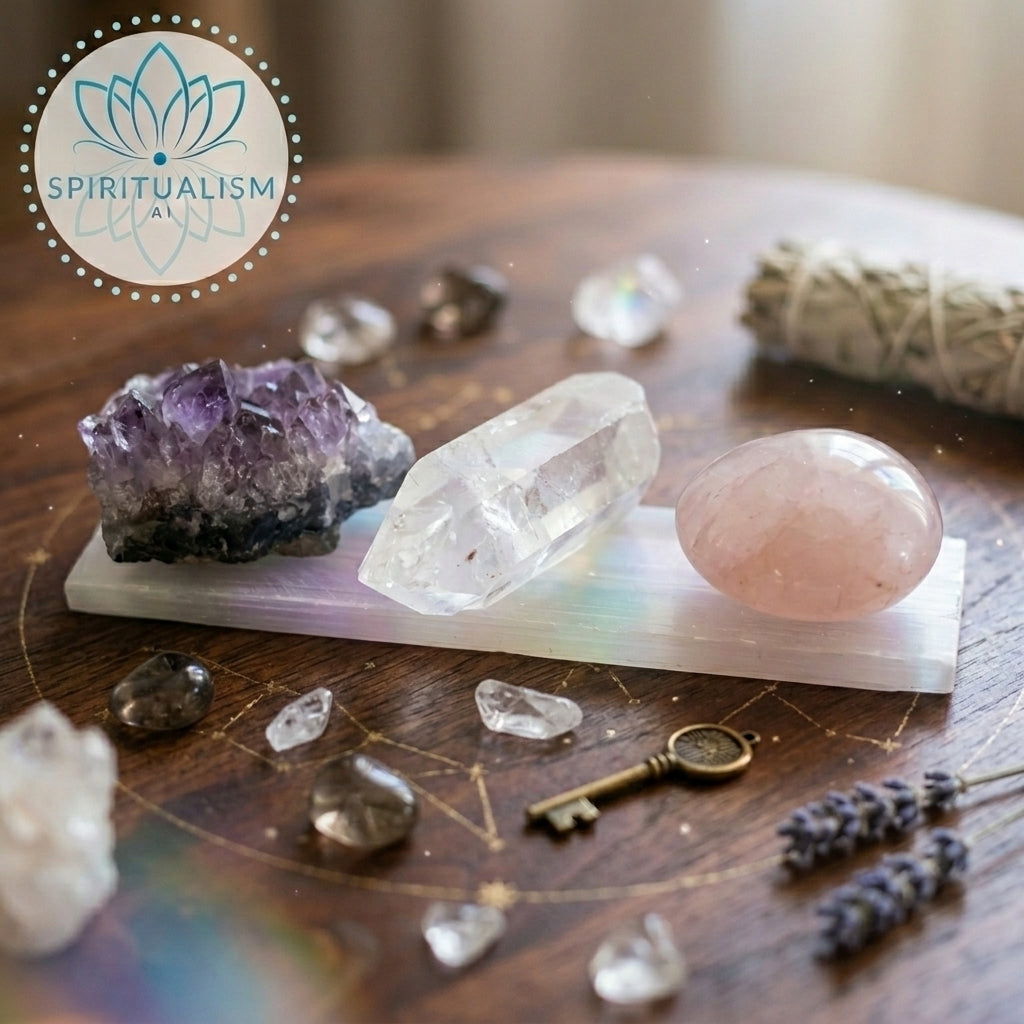 The Foundation Set | Amethyst + Rose Quartz + Clear Quartz + Selenite Slab | Crystal Gift Set | Stardust Market