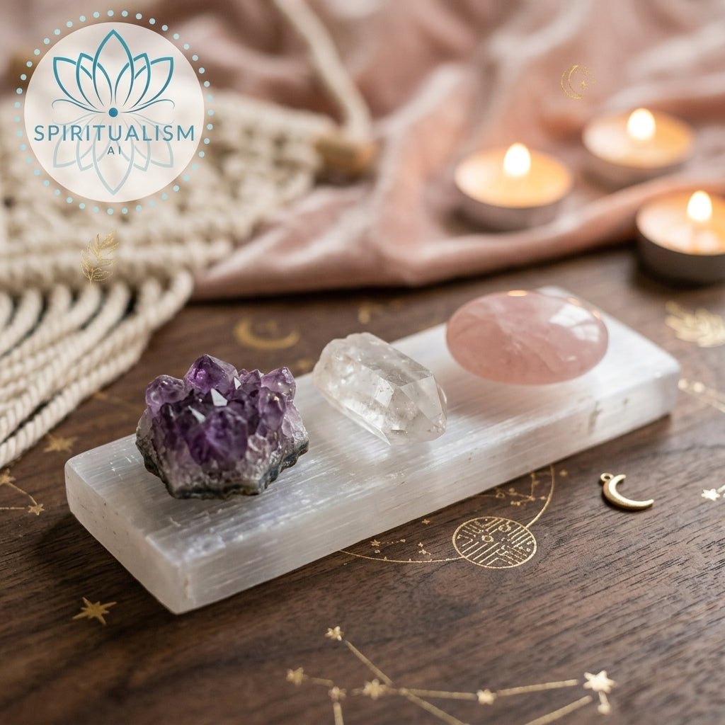 The Foundation Set | Amethyst + Rose Quartz + Clear Quartz + Selenite Slab | Crystal Gift Set | Stardust Market