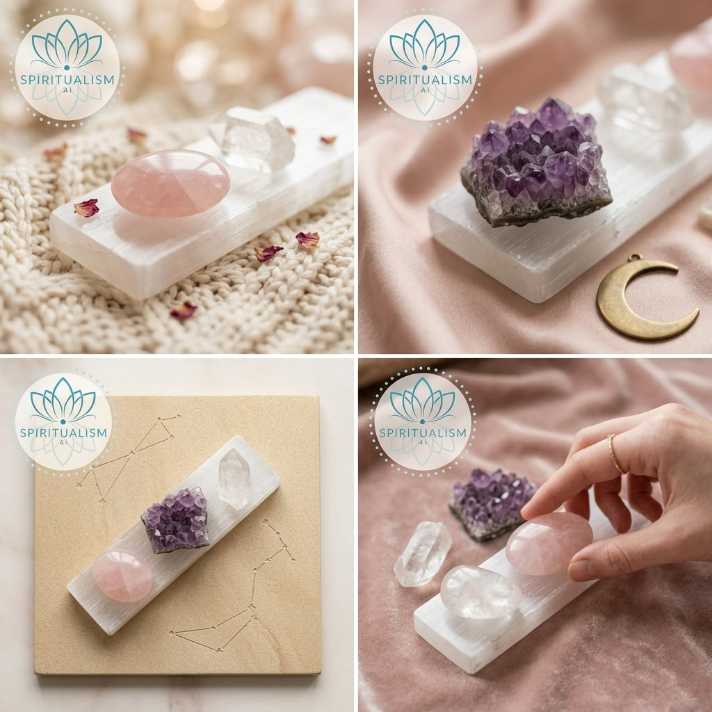 The Foundation Set | Amethyst + Rose Quartz + Clear Quartz + Selenite Slab | Crystal Gift Set | Stardust Market