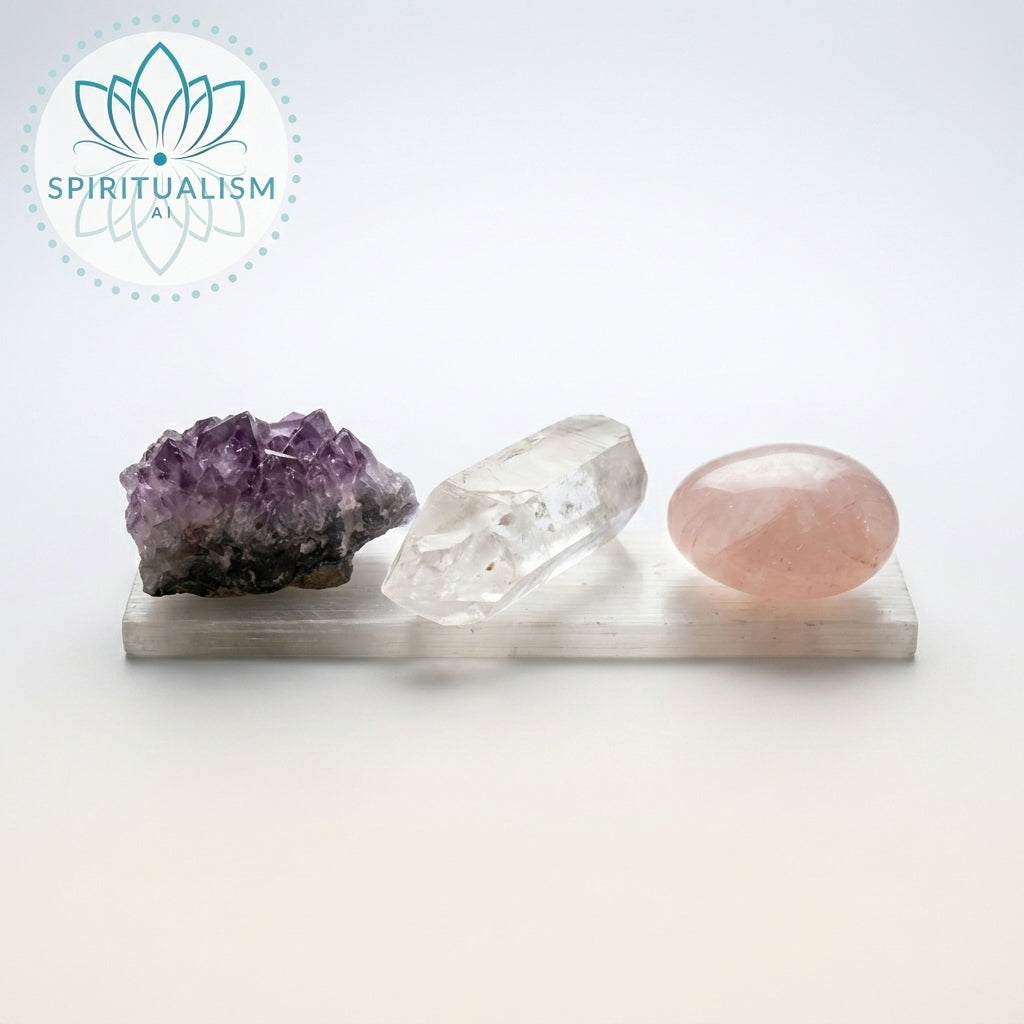 The Foundation Set | Amethyst + Rose Quartz + Clear Quartz + Selenite Slab | Crystal Gift Set | Stardust Market
