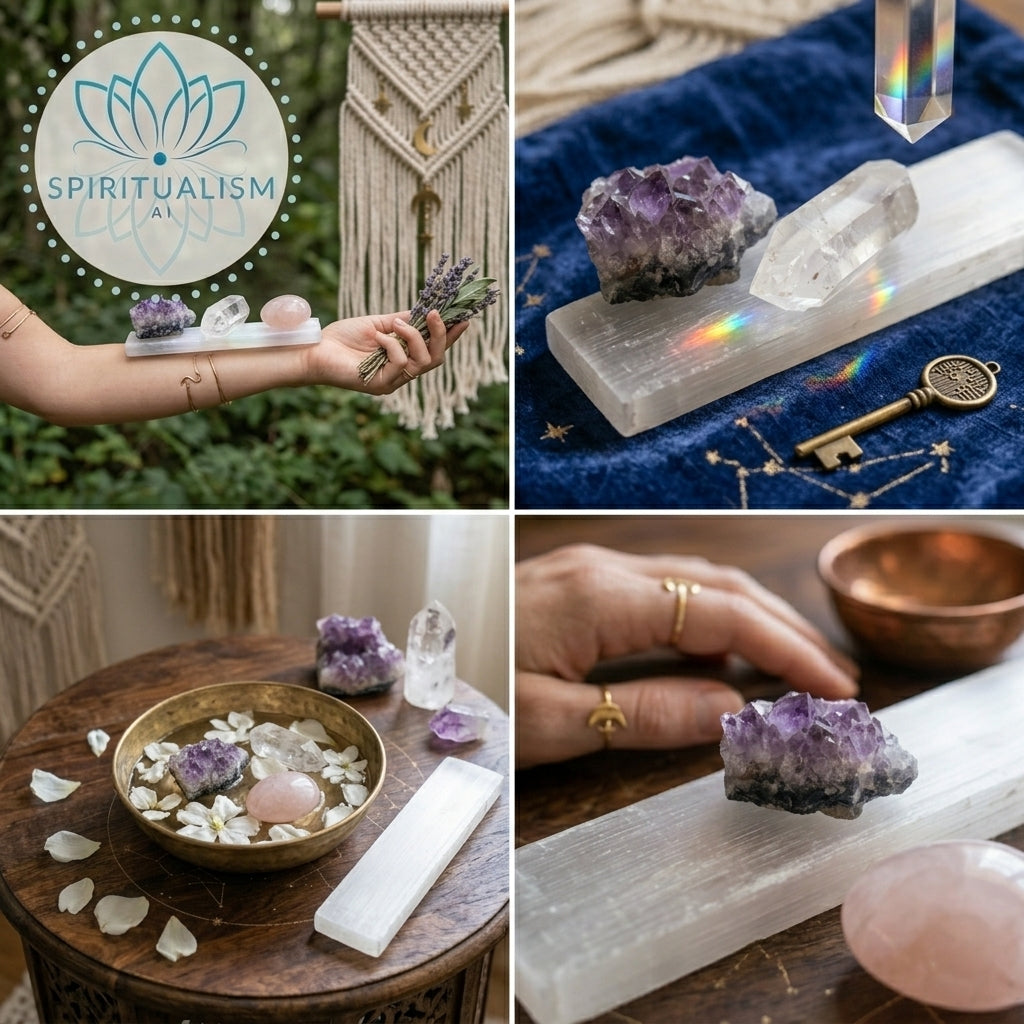 The Foundation Set | Amethyst + Rose Quartz + Clear Quartz + Selenite Slab | Crystal Gift Set | Stardust Market