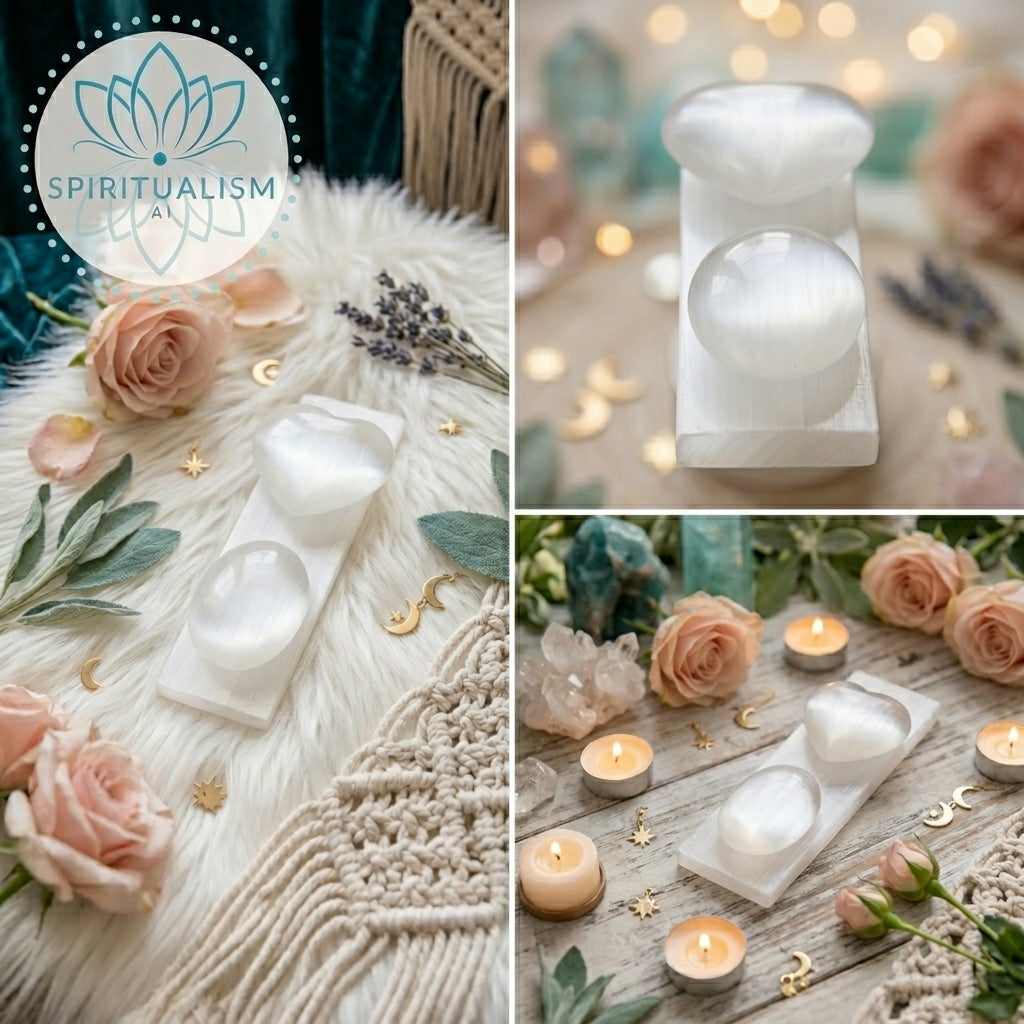 Selenite Gift Set | Palm Stone + Heart + Slab | Crystal Cleansing Bundle | Stardust Market