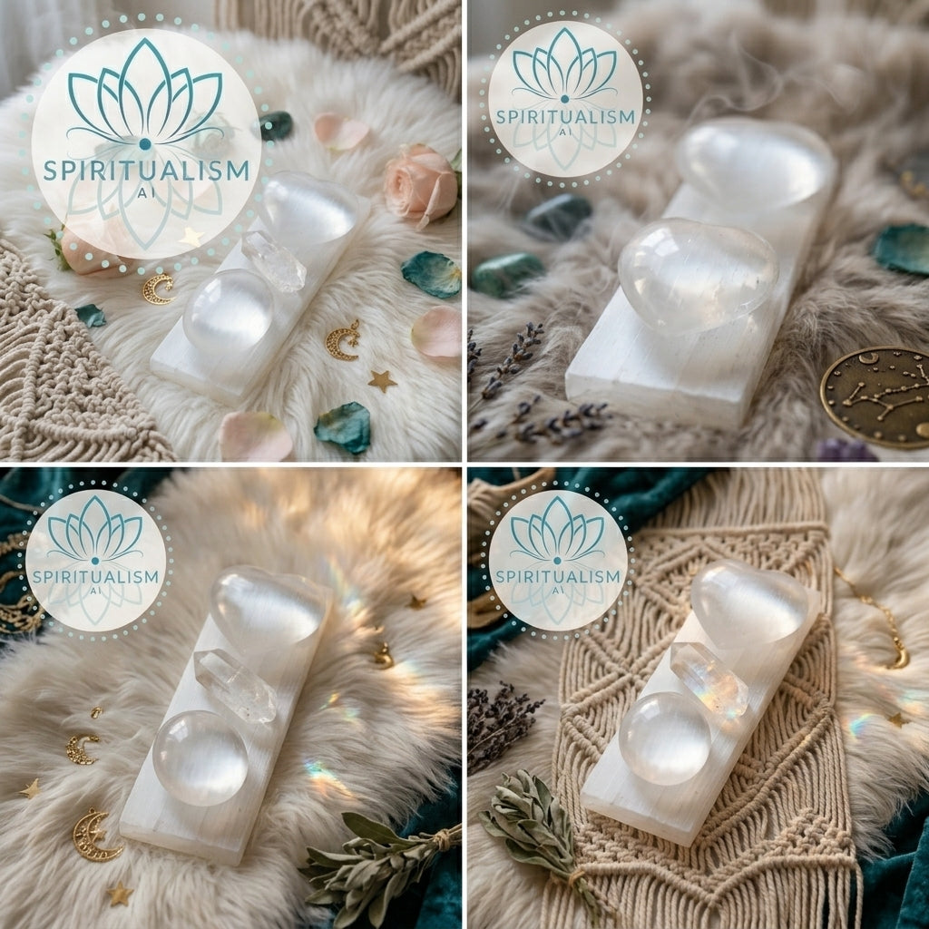 The Sanctuary Set | Selenite Heart + Palm Stone + Slab + Quartz | Crystal Gift Set | Stardust Market